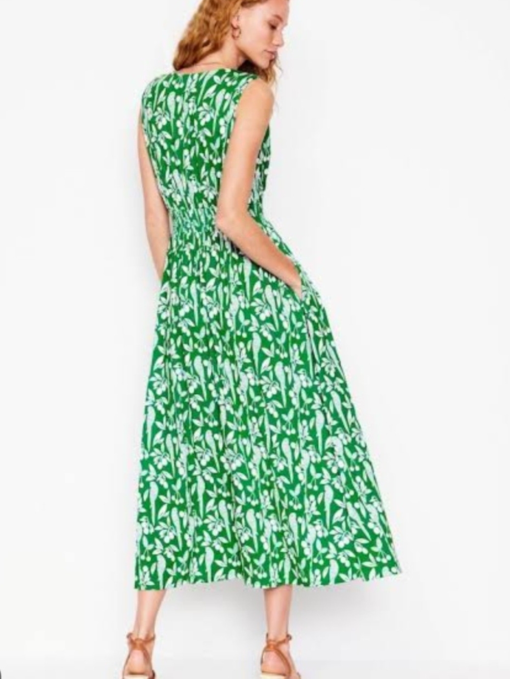 Boden Paloma Green and White Maxi Print Sleeveless Dress - Picture 3 of 6